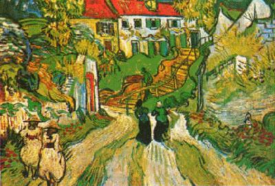  Village Street and Steps in Auvers with Figures